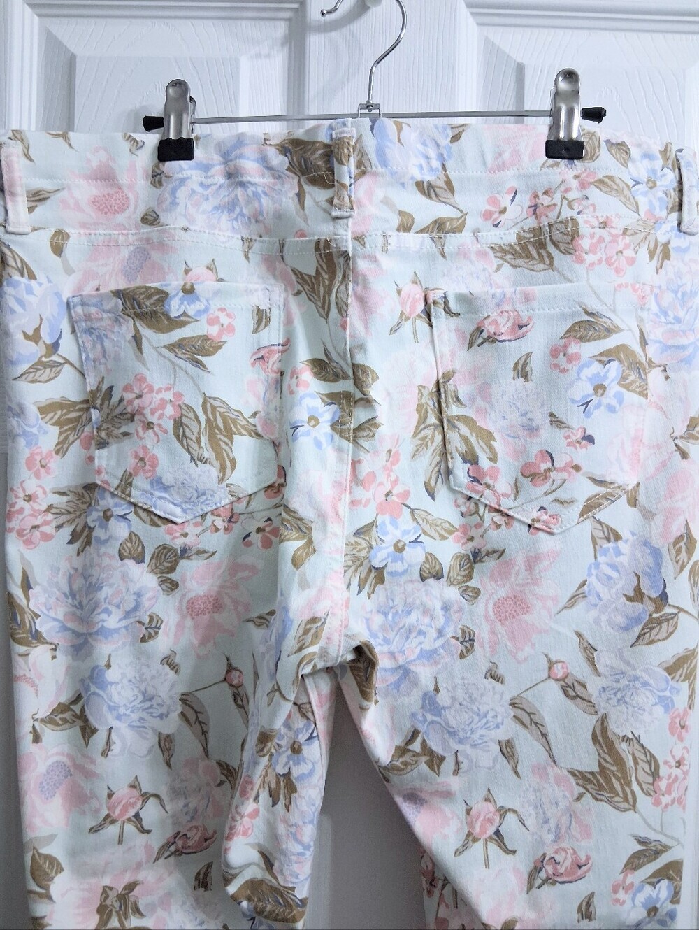 Mixit Floral Stretch Pants Pastel Flowers On White Pink Blue Botanical XL - Picture 12 of 16